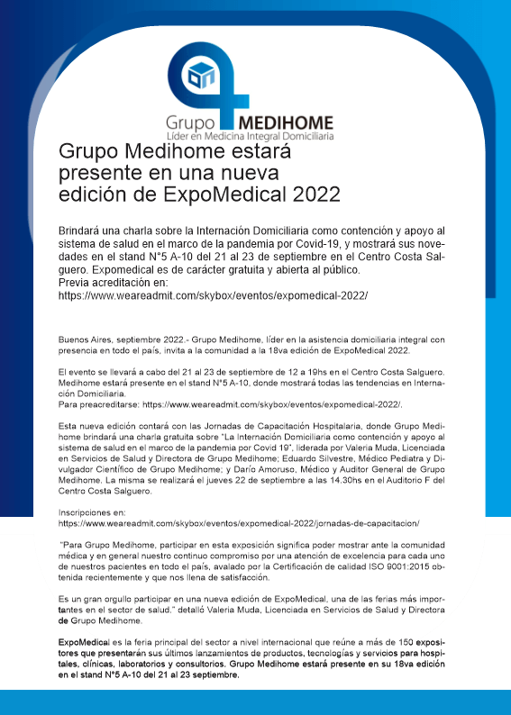 Grupo Medihome estar presente en una nueva edicin de ExpoMedical 2022  